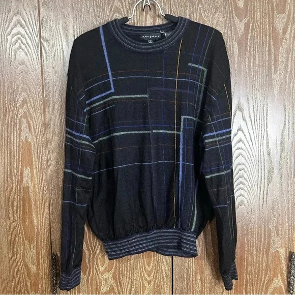 Jhane Barnes Men's Sweater Large Black Colorful Geometric Design Long Sleeve Top - Picture 1 of 6